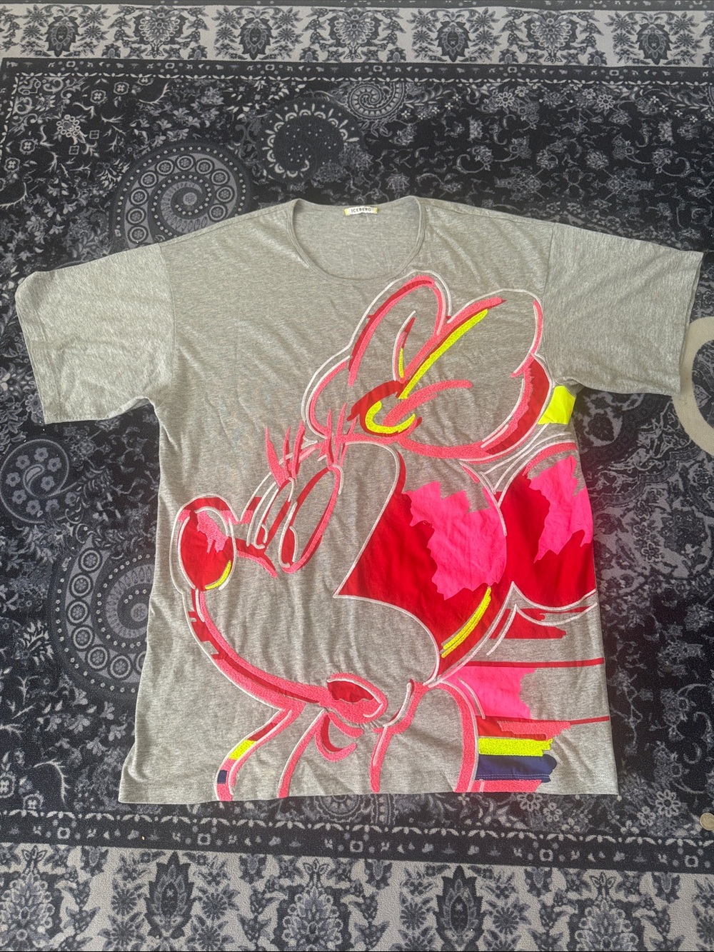 Disney Gray Minnie Mouse Short Sleeve Tee with Neon Pink Accents
